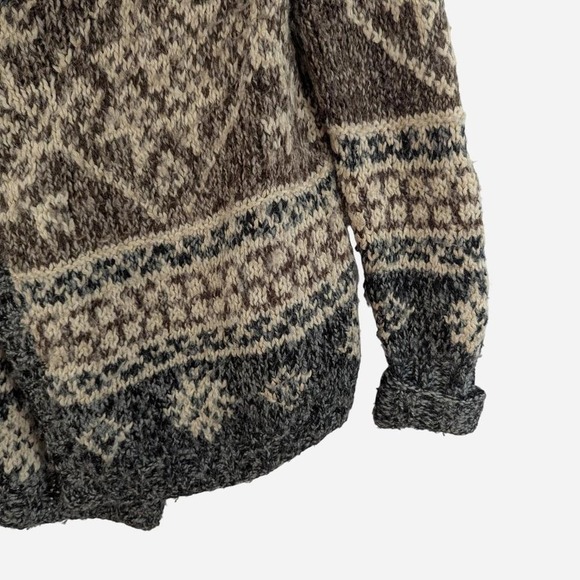 Eddie Bauer Hand Knit Fair Isle Wrap Cardigan Brown - Size L/XL - Picture 5 of 7